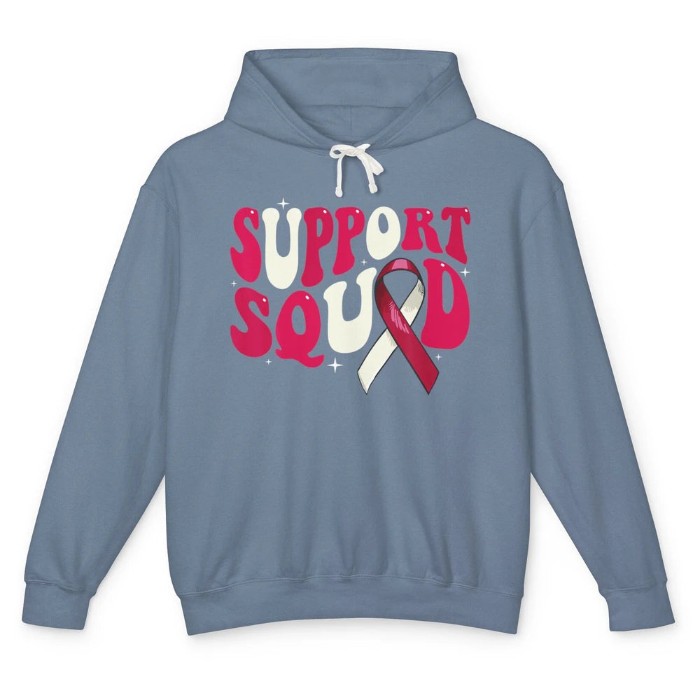 Groovy Support Squad Throat Cancer Awareness Burgundy White Unisex Lightweight Hoodie