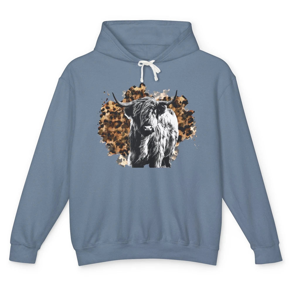 Highland Cow Leopard Heifer Western Country Southern Gift Unisex Lightweight Hoodie