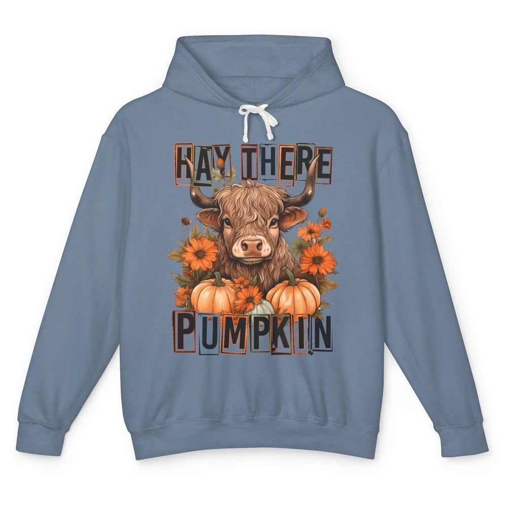 Hay Fall Highland Cow Pumpkin Western Country Farm Autumn Unisex Lightweight Hoodie