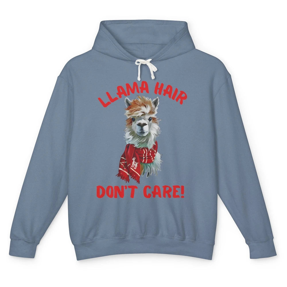 Llama Hair Dont Care Funny Farm Animal Cool Alpaca Winter Unisex Lightweight Hoodie