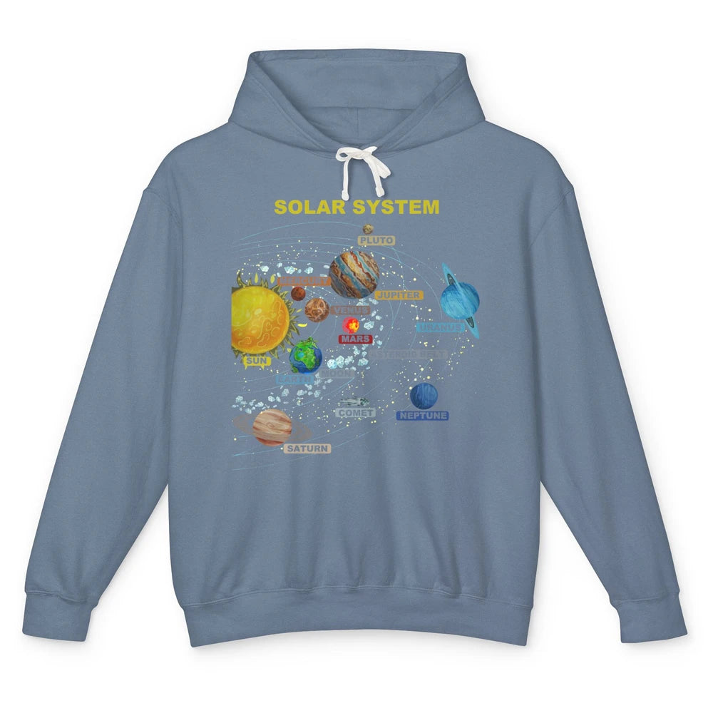 Solar System Graphic Planets Space Education Astronaut Gift Unisex Lightweight Hoodie