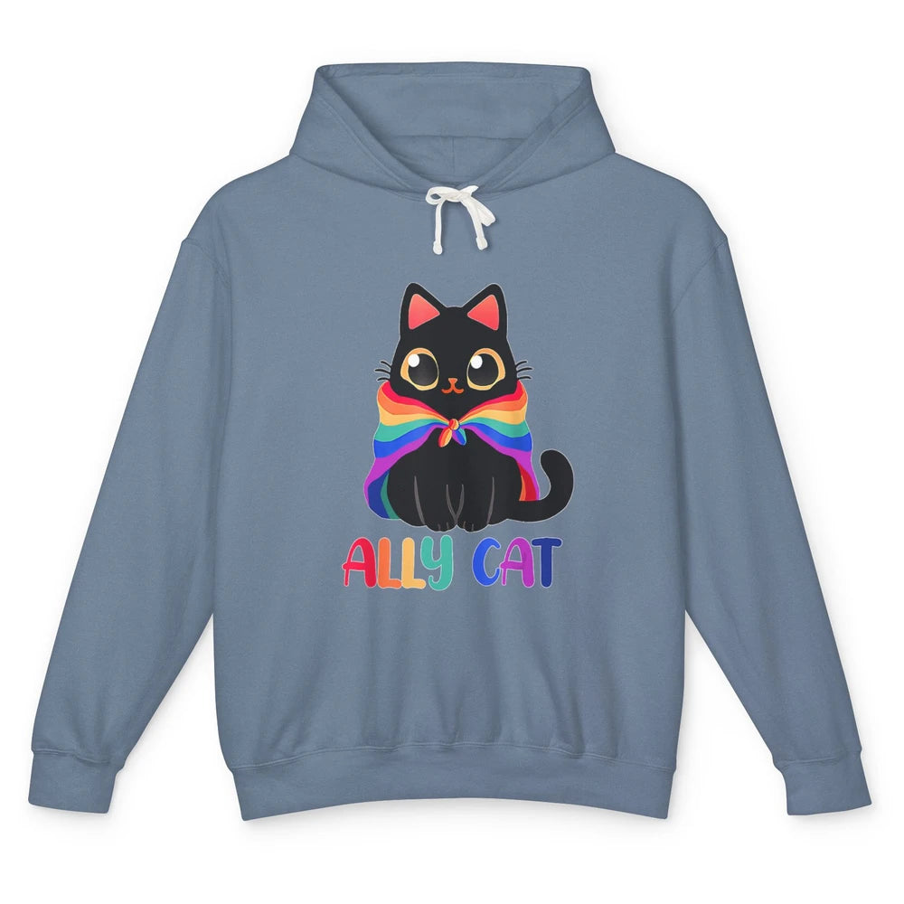 Funny Be Kind Ally Cat LGBT Awareness Pride Month Rainbow Unisex Lightweight Hoodie