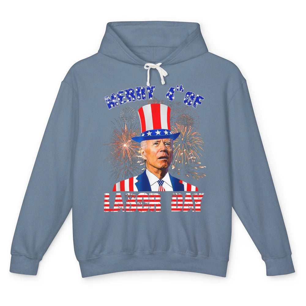 Funny Joe Biden Merry 4th Of Labor Day Humor American Flag Unisex Lightweight Hoodie