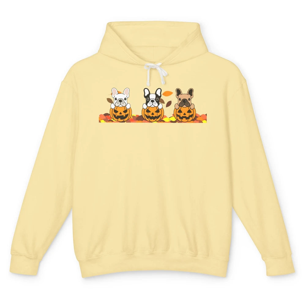 Frenchie Pumpkin Halloween French Bulldog Fall Dog Lovers Unisex Lightweight Hoodie