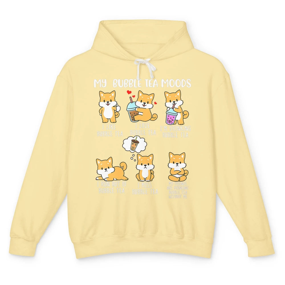 Funny Shiba Inu Bubble Tea Mood Dog Kawaii Cute Puppy Anime Unisex Lightweight Hoodie