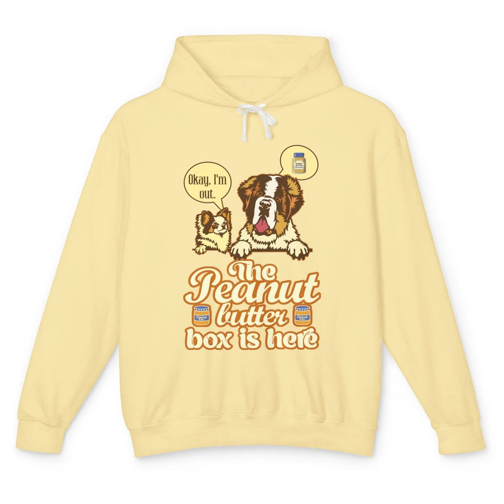 Funny Peanut Butter Box Here St Bernard Dog Sarcastic Puppy Unisex Lightweight Hoodie