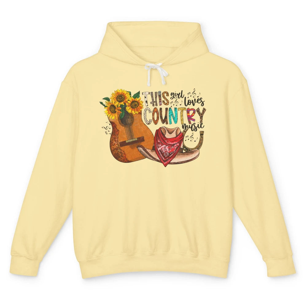 Sunflower Cowgirl Horseshoe This Girl Loves Country Music Unisex Lightweight Hoodie