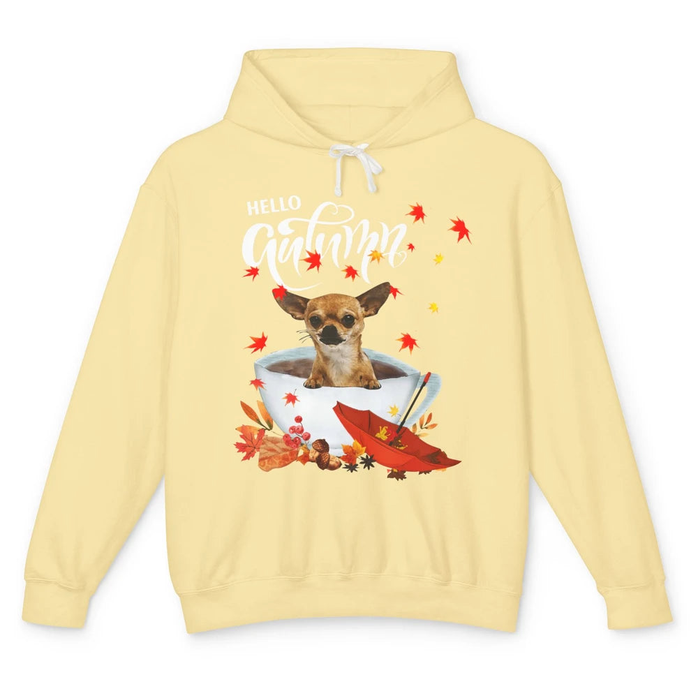 Chihuahua Autumn Dog And Coffee Fall Thanksgiving Chihuahua Unisex Lightweight Hoodie