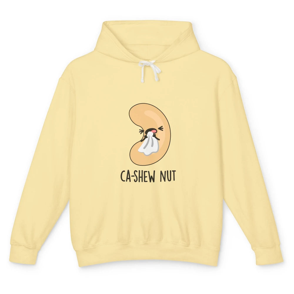 Funny Cashew Nut Sneezing Food Pun Sarcastic Humor Vegan Unisex Lightweight Hoodie