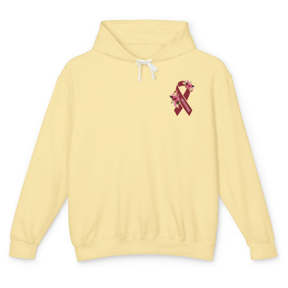 Amyloidosis Awareness Floral Burgundy Ribbon Rainbow Unisex Lightweight Hoodie