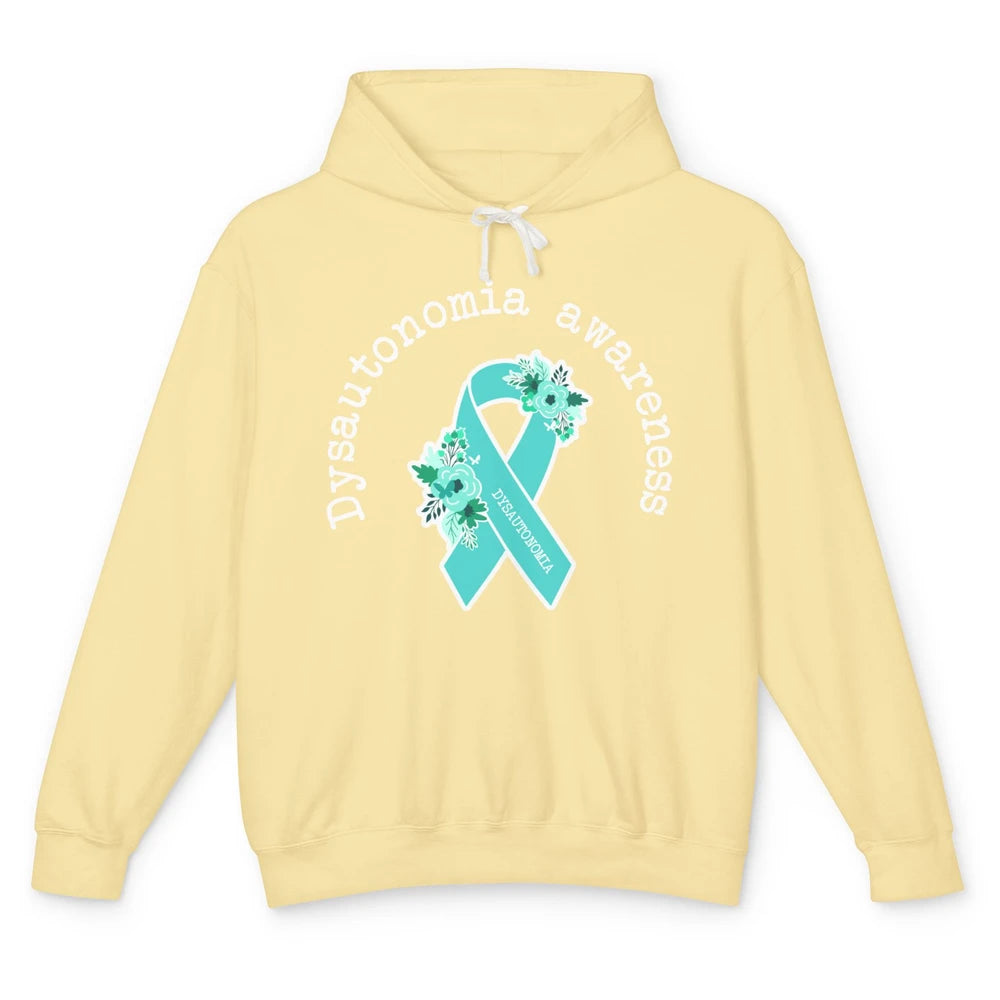 Dysautonomia Awareness Support Floral Blue Ribbon Rainbow Unisex Lightweight Hoodie