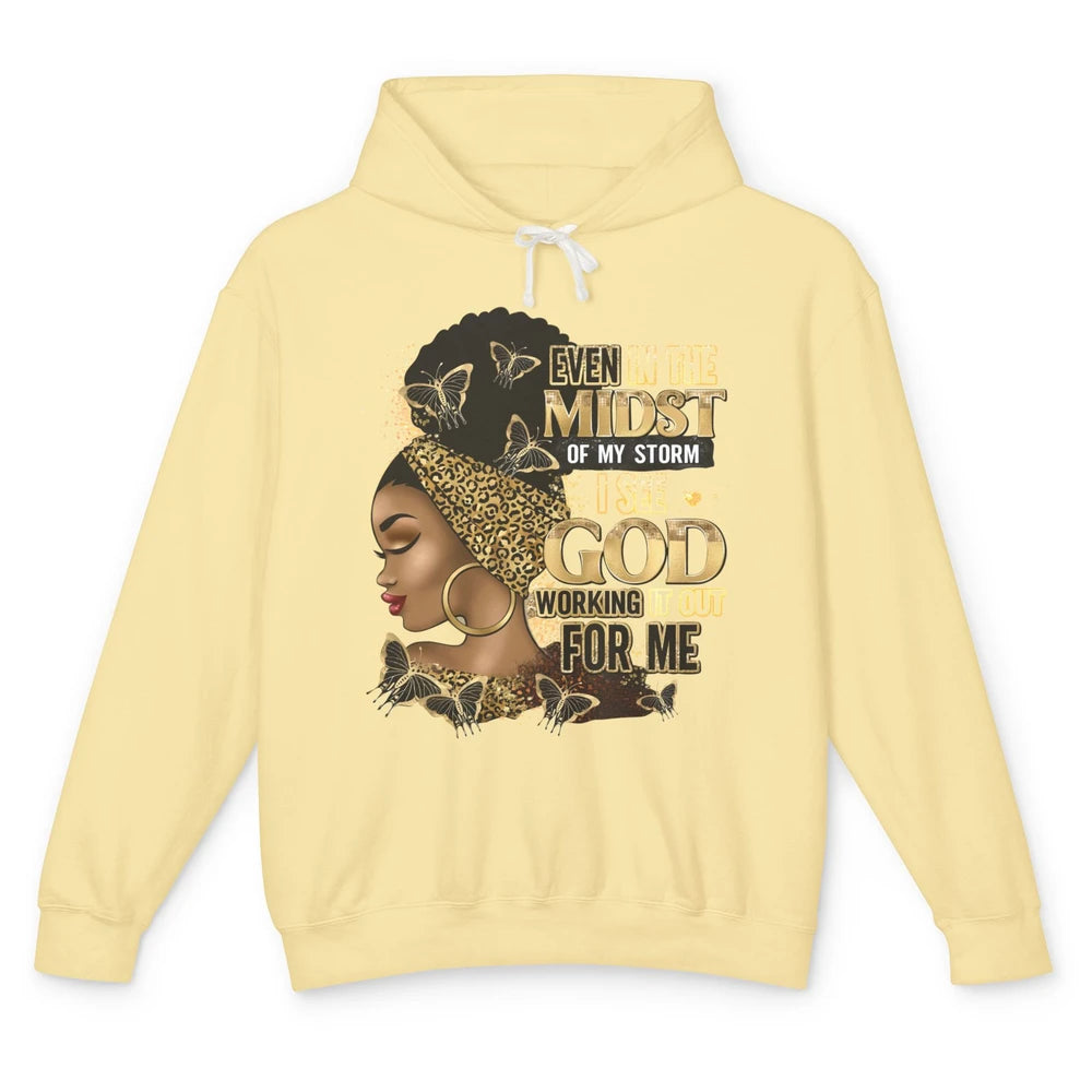 Black Girl In The Midst Of Storm Afro Woman Christian Belief Unisex Lightweight Hoodie