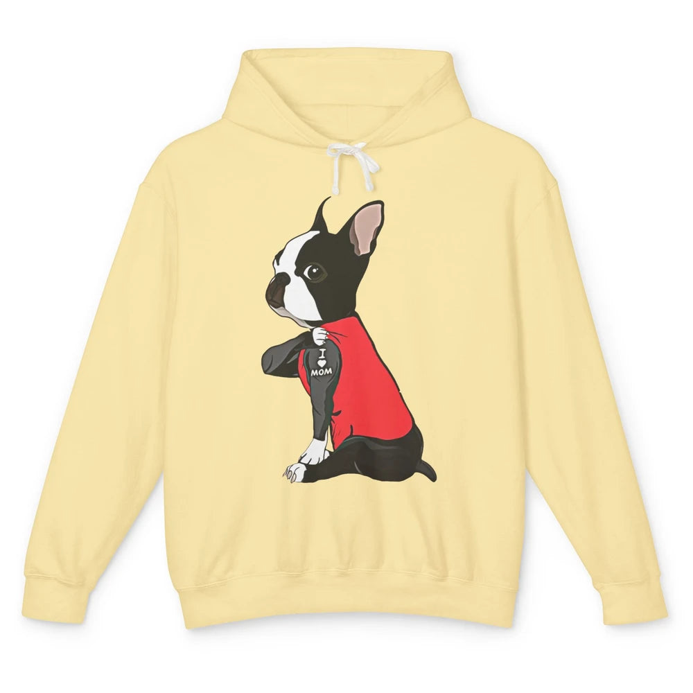 Boston Terrier I Heart Mom Dog Mother Boston Terrier Dog Mom Unisex Lightweight Hoodie