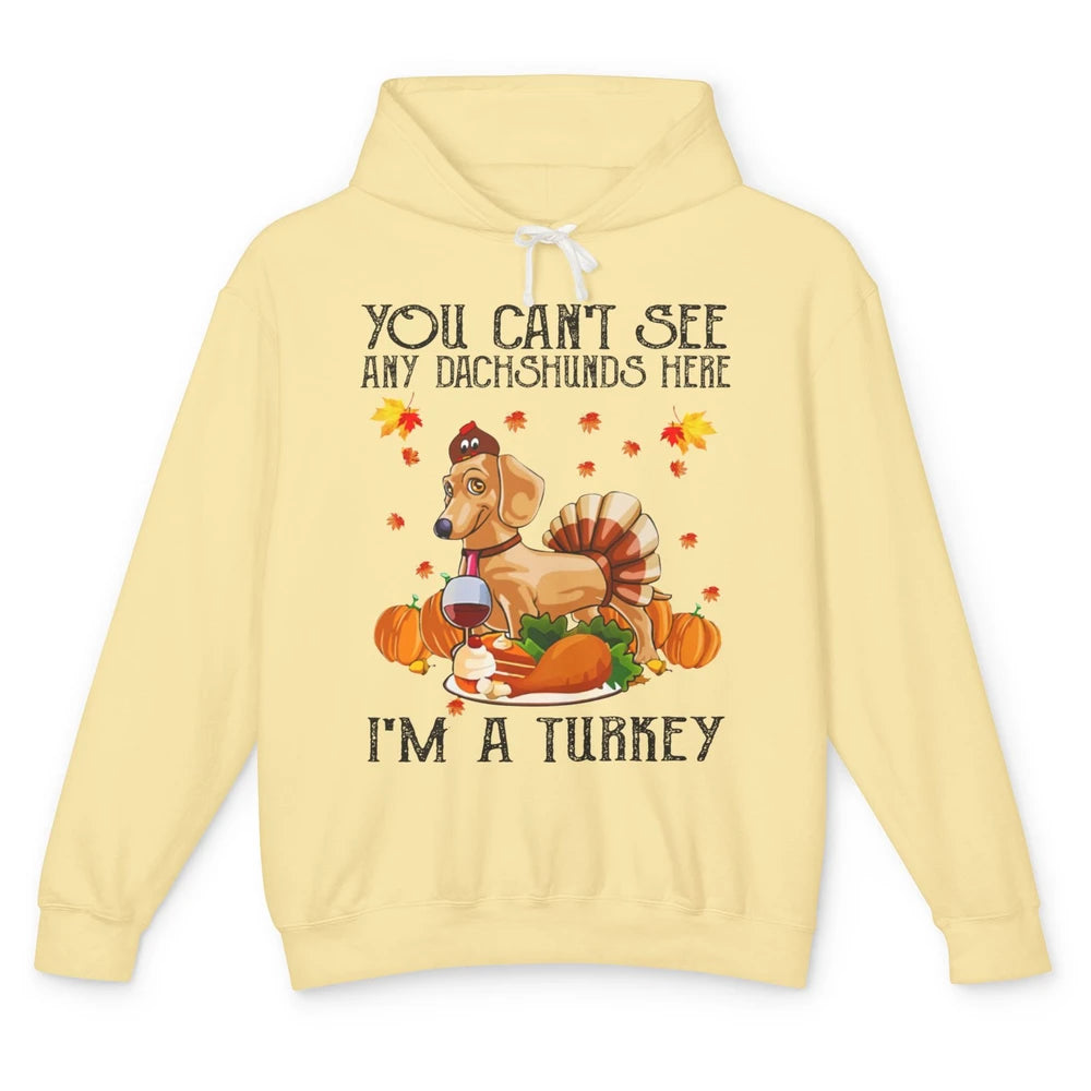 Funny Dachshund I'm A Turkey Happy Thanksgiving Fall Pumpkin Unisex Lightweight Hoodie