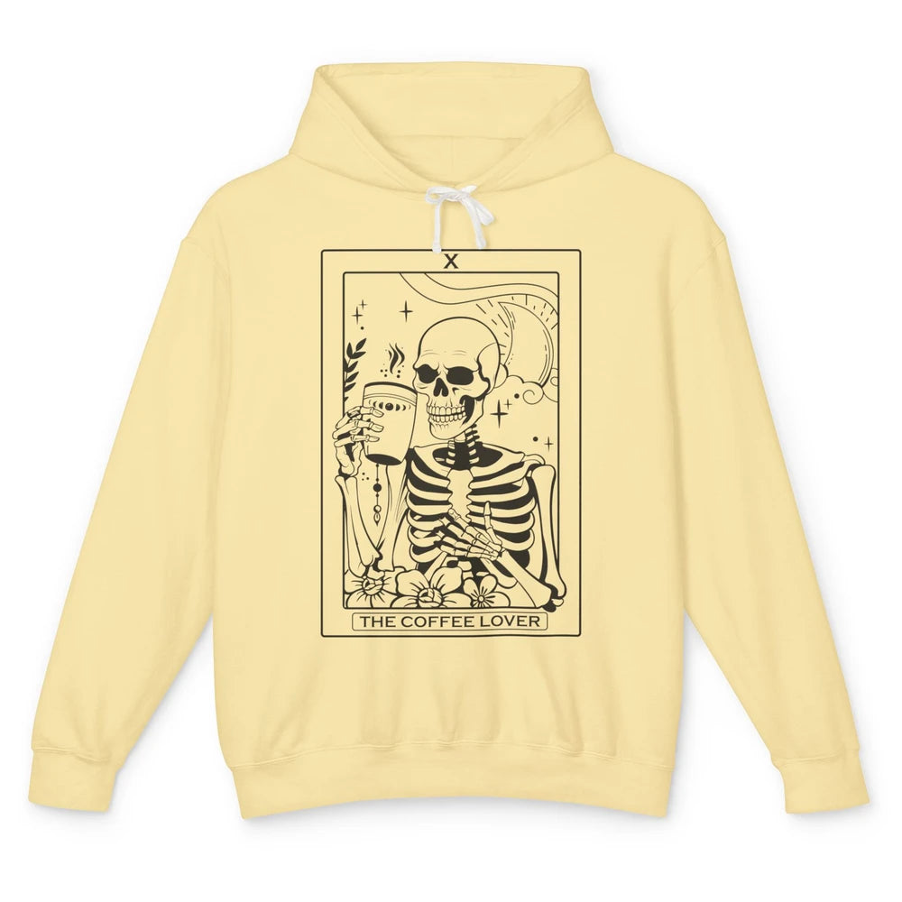 The Coffee Lover Skeleton Tarot Card Floral Goth Halloween Unisex Lightweight Hoodie