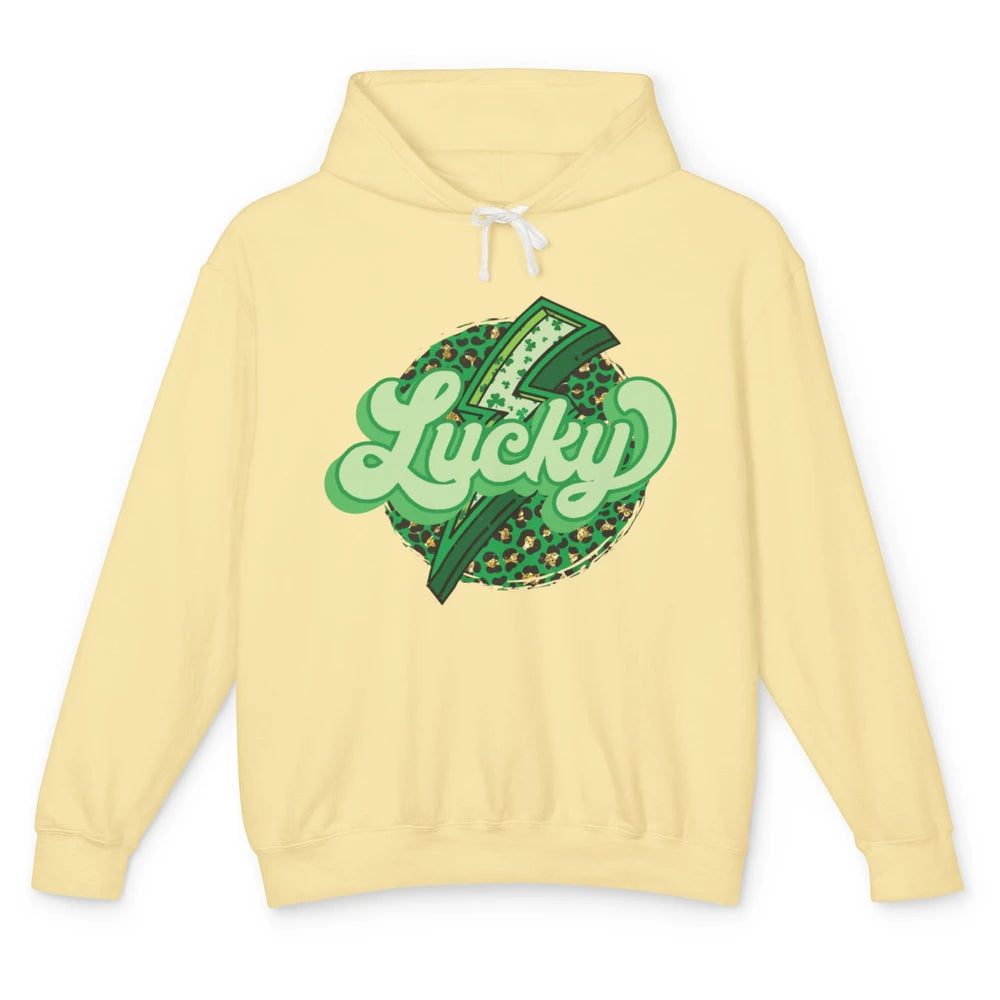 St Patrick Leopard Shamrocks Lucky Lightning Bolt Western Unisex Lightweight Hoodie