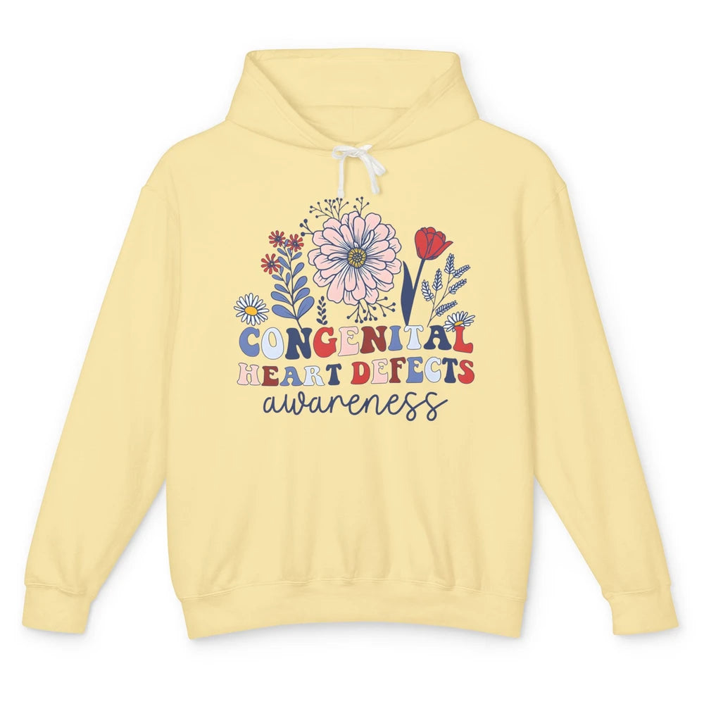 Congenital Heart Defects CHD Awareness Red Ribbon Wildflower Unisex Lightweight Hoodie