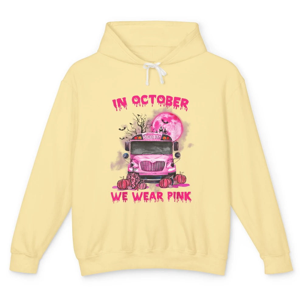 School Bus Driver Wear Pink Ribbon Breast Cancer Awareness Unisex Lightweight Hoodie