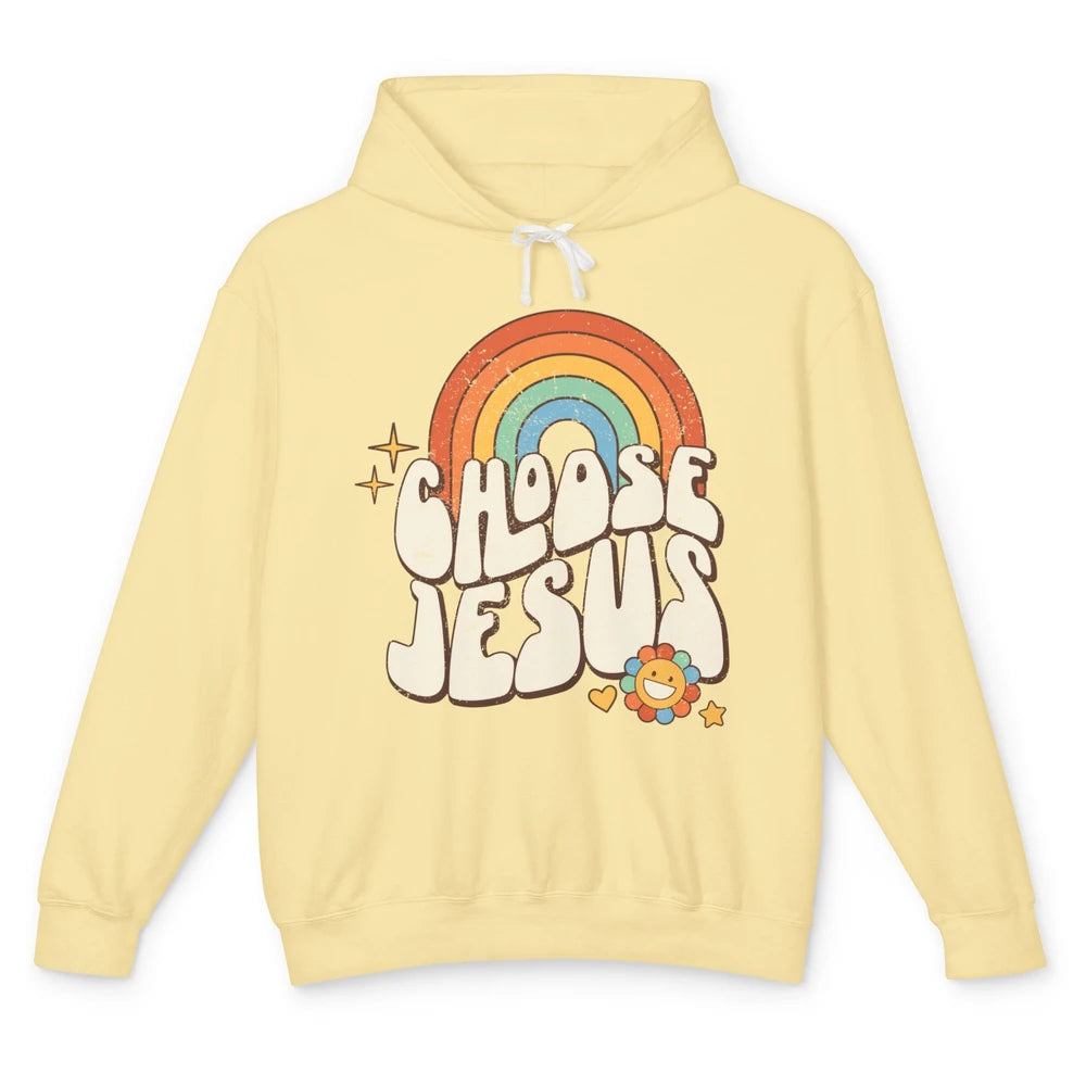 Retro Rainbow Groovy Choose Jesus Christian Religious Unisex Lightweight Hoodie