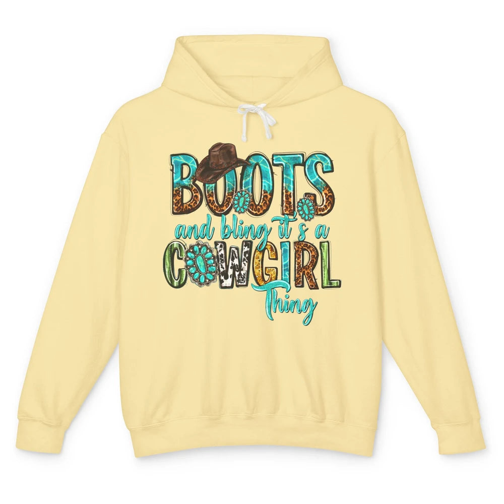 Leopard Turquoise Boots and Bling It's Cowgirl Thing Western Unisex Lightweight Hoodie