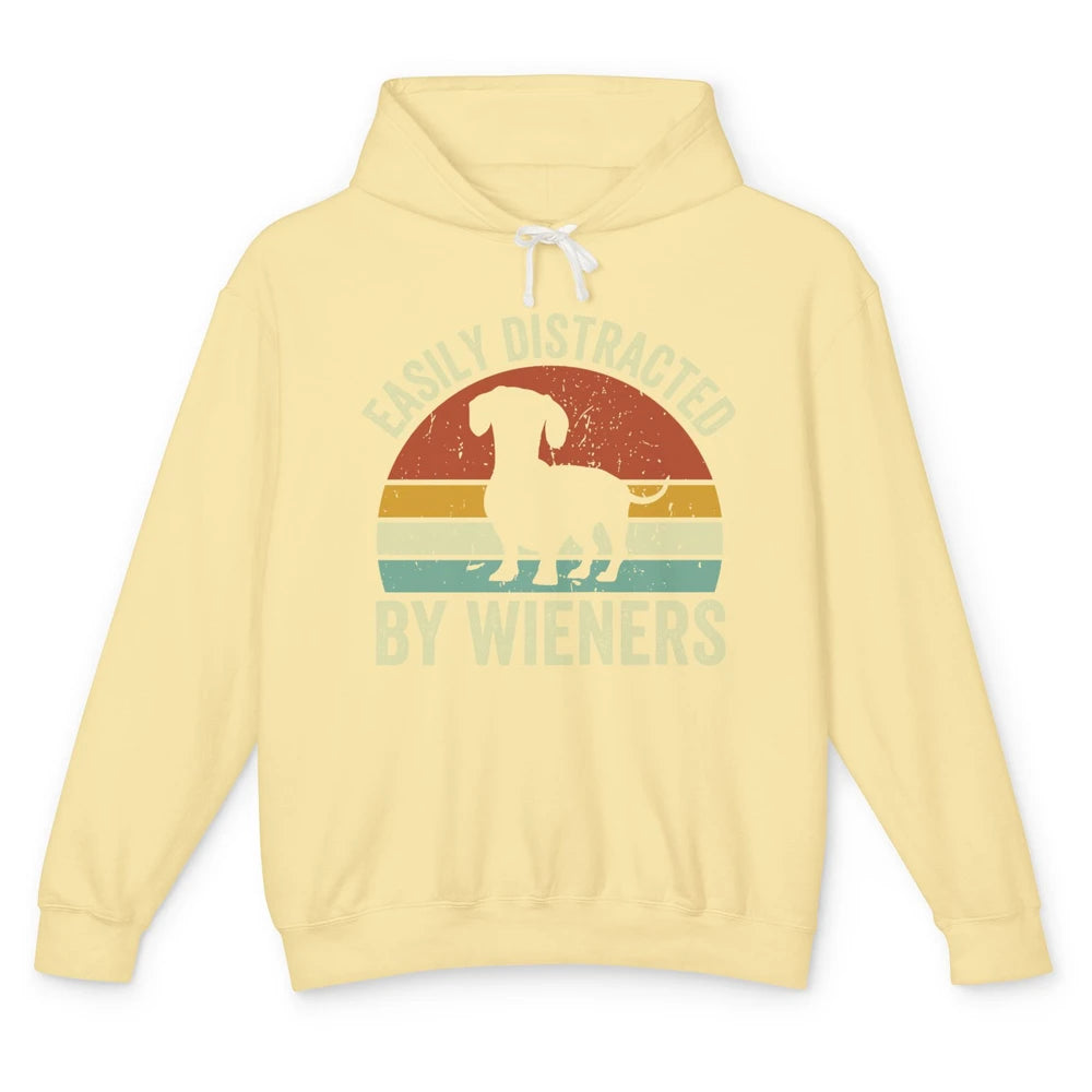 Vintage Dachshund Easily Distracted By Wieners Dog Mom Gift Unisex Lightweight Hoodie