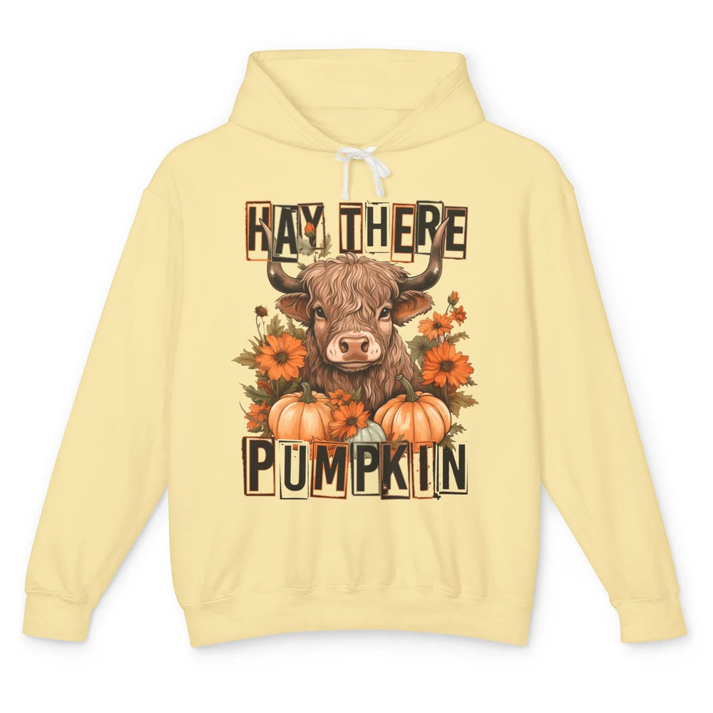 Hay Fall Highland Cow Pumpkin Western Country Farm Autumn Unisex Lightweight Hoodie