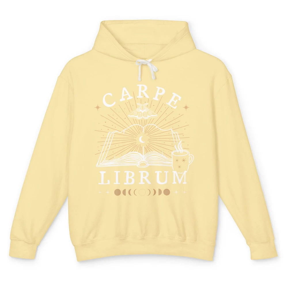 Carpe Librum Dark Academia Aesthetic Moth Book Witchy Gothic Unisex Lightweight Hoodie