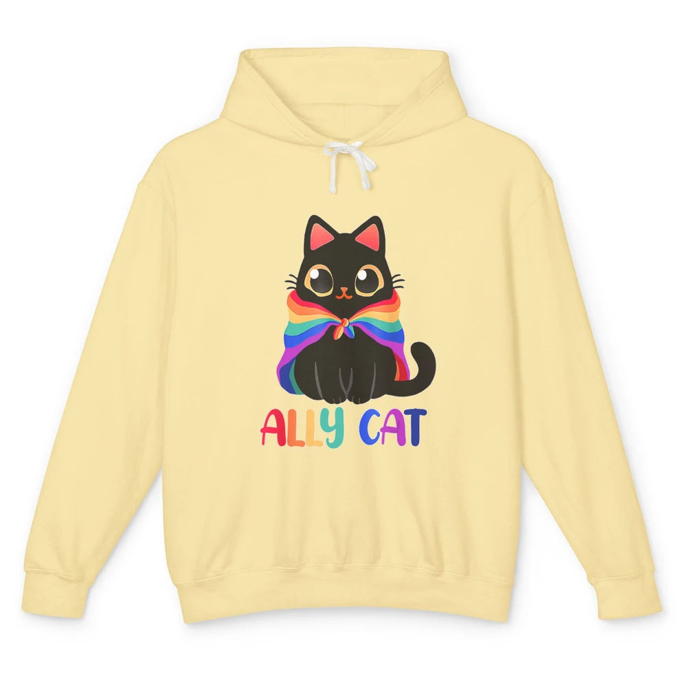 Funny Be Kind Ally Cat LGBT Awareness Pride Month Rainbow Unisex Lightweight Hoodie