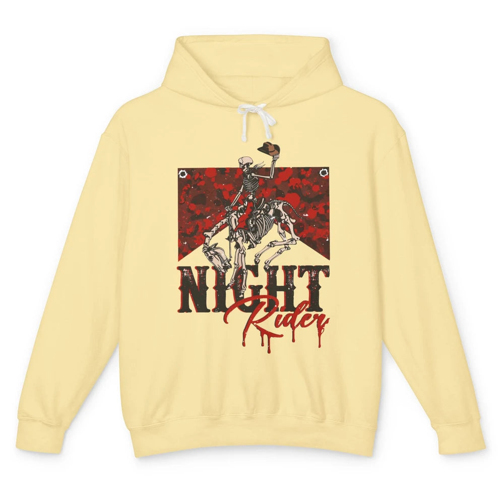 Cowboy Skeleton Bucking Horse Night Rider Western Halloween Unisex Lightweight Hoodie