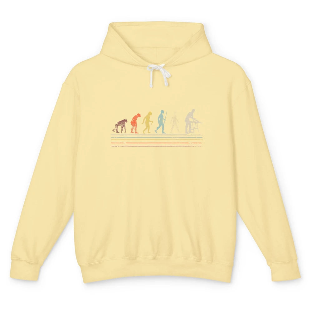 Carpenter Woodworking Evolution Woodworker Colorful Retro Unisex Lightweight Hoodie