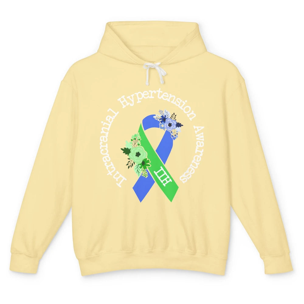 Intracranial Hypertension IIH Awareness Blue Green Ribbon Unisex Lightweight Hoodie