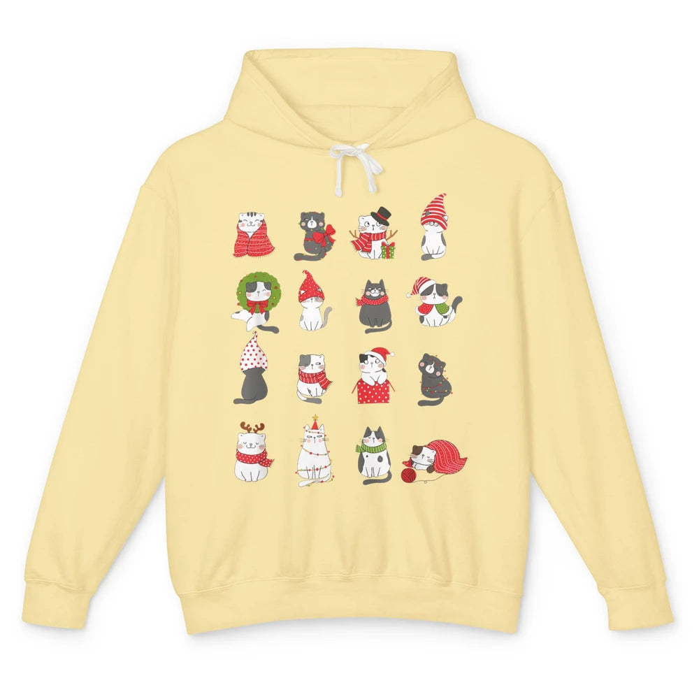 Merry Christmas Meowy Cat Cute Santa Hat Kitten Xmas Kawaii Unisex Lightweight Hoodie