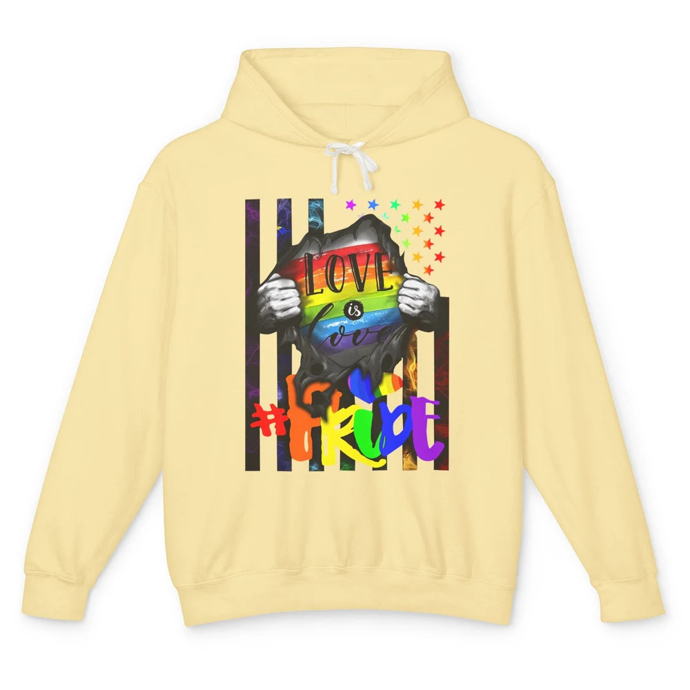 American Flag Love Is Love LGBT Gay Pride Month Equality Unisex Lightweight Hoodie