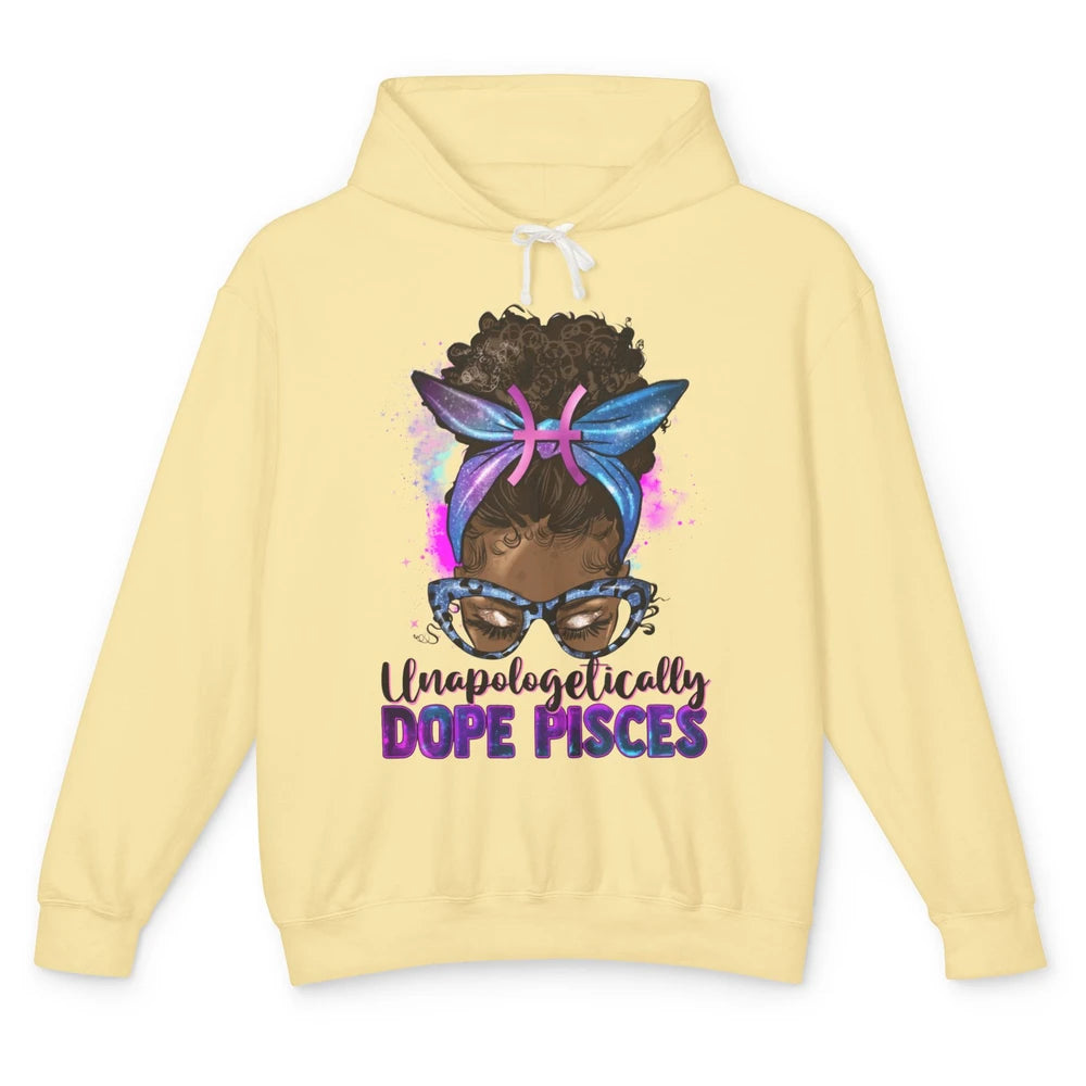 Unapologetically Dope Pisces Zodiac Leopard Afro Messy Bun Unisex Lightweight Hoodie