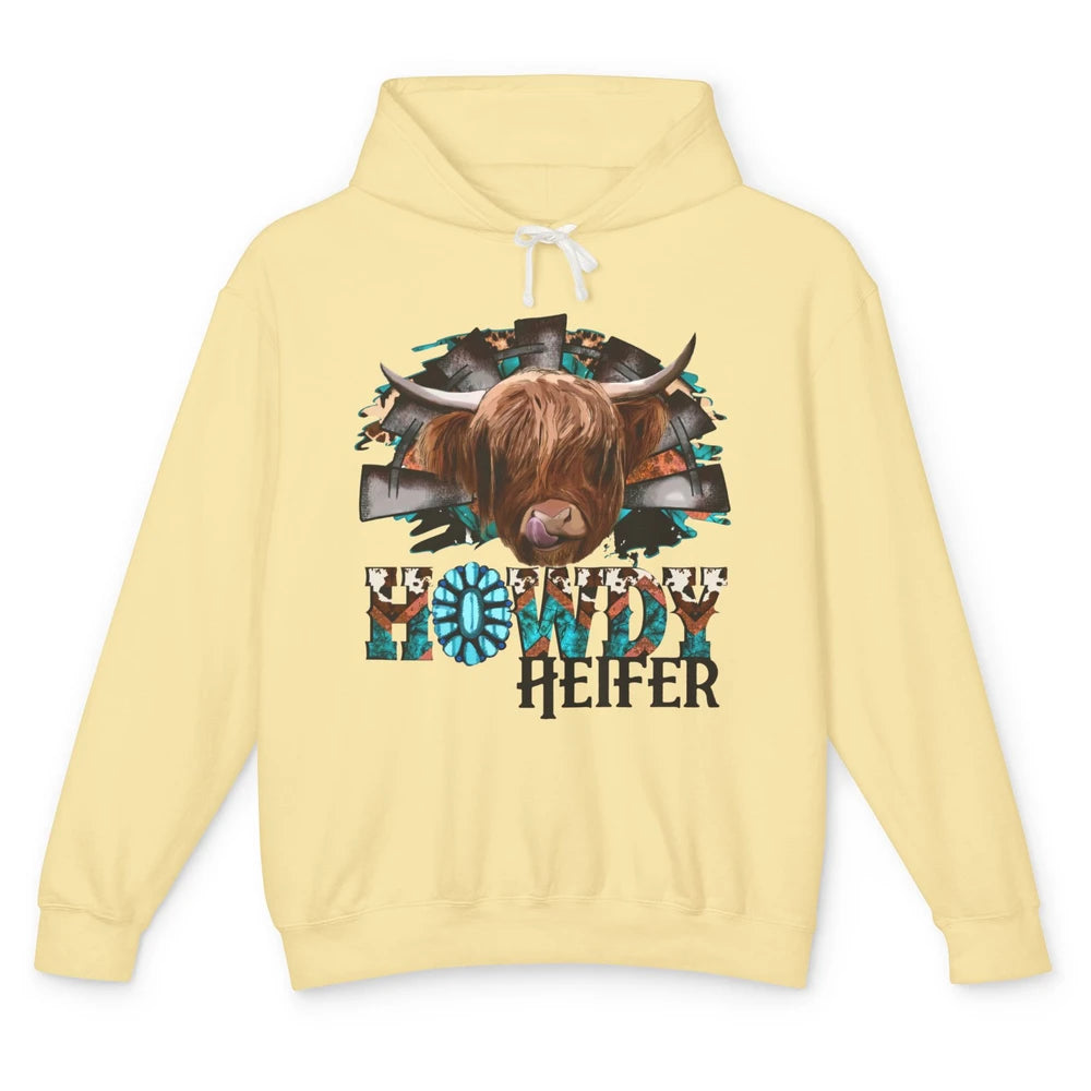 Leopard Highland Cow Howdy Heifer Western Country Cowboy Unisex Lightweight Hoodie