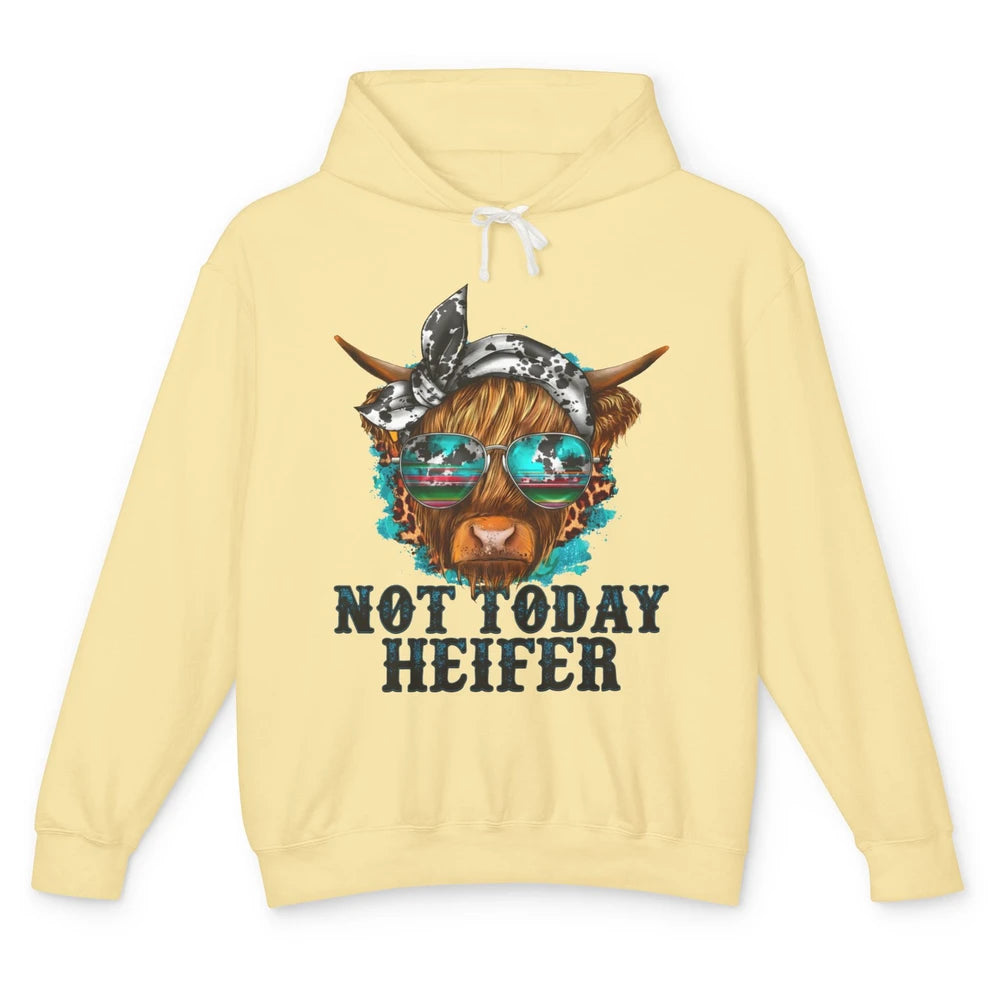 Leopard Highland Cow Sunglasses Not Today Heifer Western Cow Unisex Lightweight Hoodie