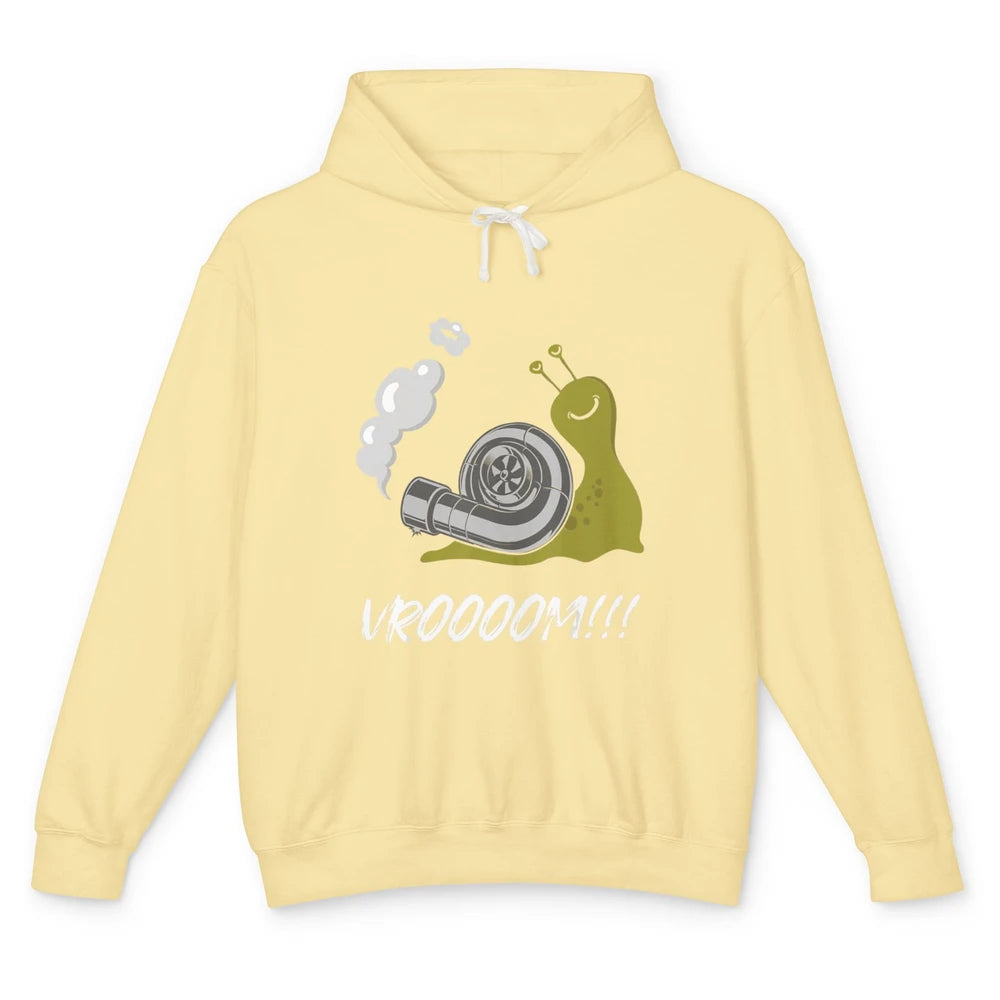 Funny Men Snail Vroom Car Racer Drifting Pun Sarcastic Snail Unisex Lightweight Hoodie