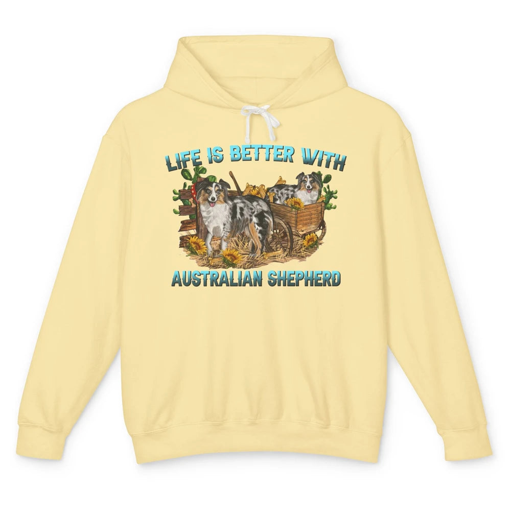 Leopard Aussie Life's Better With Aussie Australian Shepherd Unisex Lightweight Hoodie