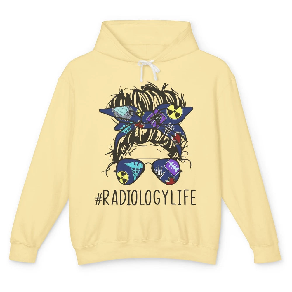 Radiology Life Radiologist Messy Bun Bandana X-Ray Tech Unisex Lightweight Hoodie