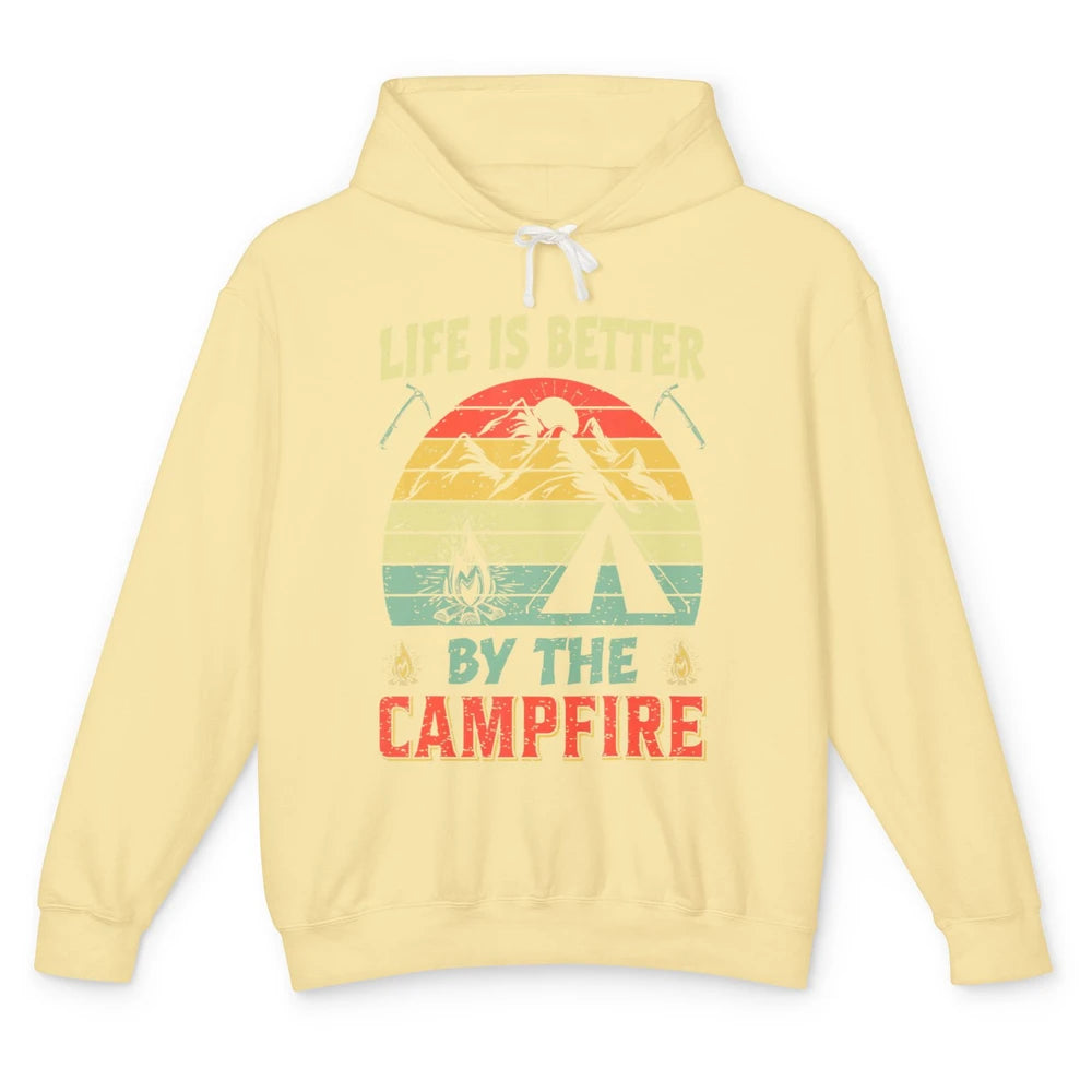 Retro Life Better By Campfire Happy Camp Nature Outdoor Camp Unisex Lightweight Hoodie