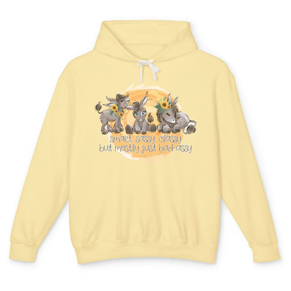 Cute Donkey Sunflower Sweet Sassy Classy Donkey Lovers Gift Unisex Lightweight Hoodie