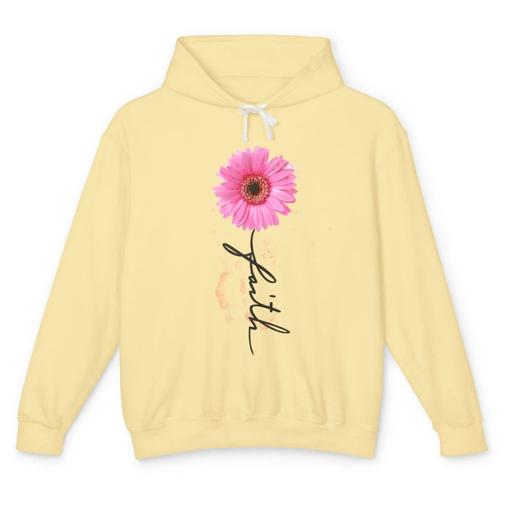 Pink Daisy Faith Cross Christian Religious God Lovers Gift Unisex Lightweight Hoodie