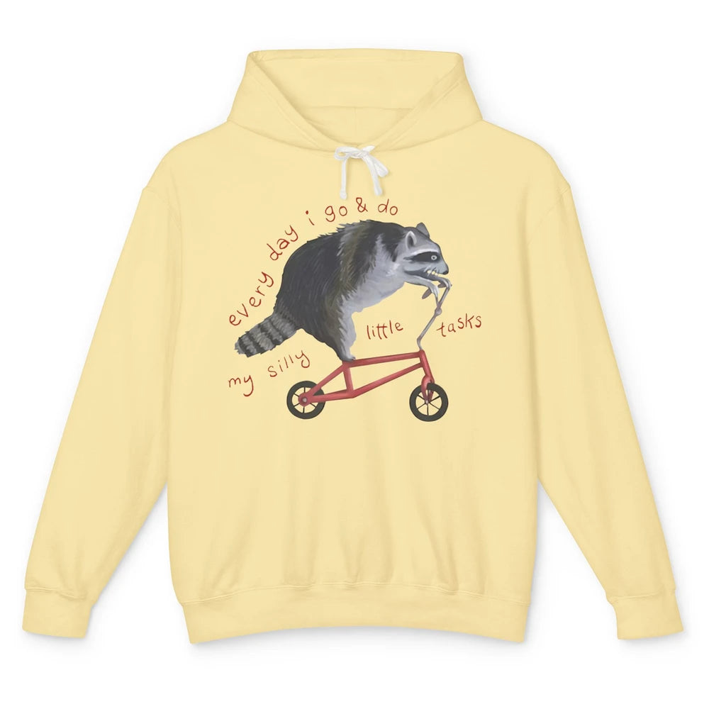 Funny Fat Raccoon Riding Bike I Do Silly Tasks Trashed Panda Unisex Lightweight Hoodie