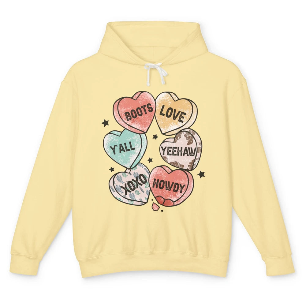 XOXO Love Cowboy Boots Howdy Cowgirl Hearts Western Country Happy Valentine's Day Yeehaw Vintage Cactus Unisex Lightweight Hoodie