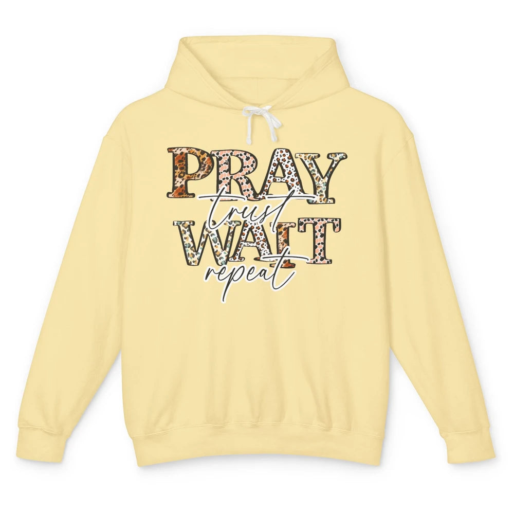 Leopard Pray Trust Wait Repeat Christian Faith Religious Unisex Lightweight Hoodie