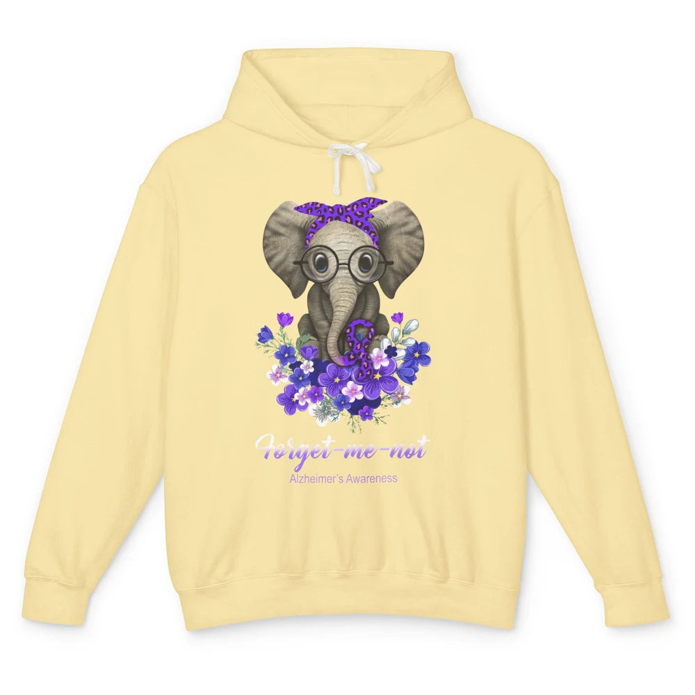 Alzheimer Awareness Purple Ribbon Elephant Forget Me Not Unisex Lightweight Hoodie