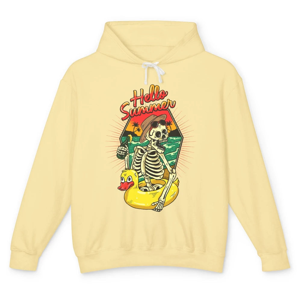 Summer Vibes Skeleton Funny Skeleton On Beach Sunset Unisex Lightweight Hoodie