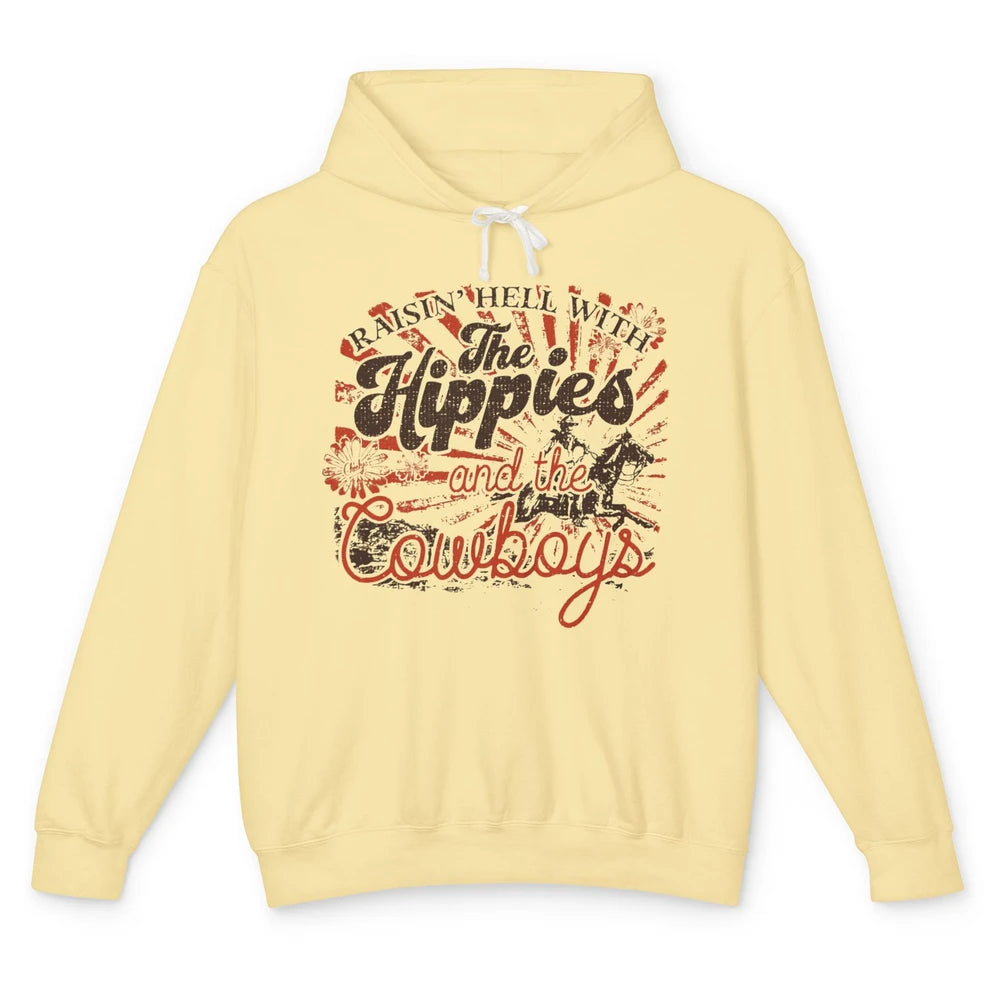 Retro Raisin' Hell With The Hippies And The Cowboys Country Unisex Lightweight Hoodie