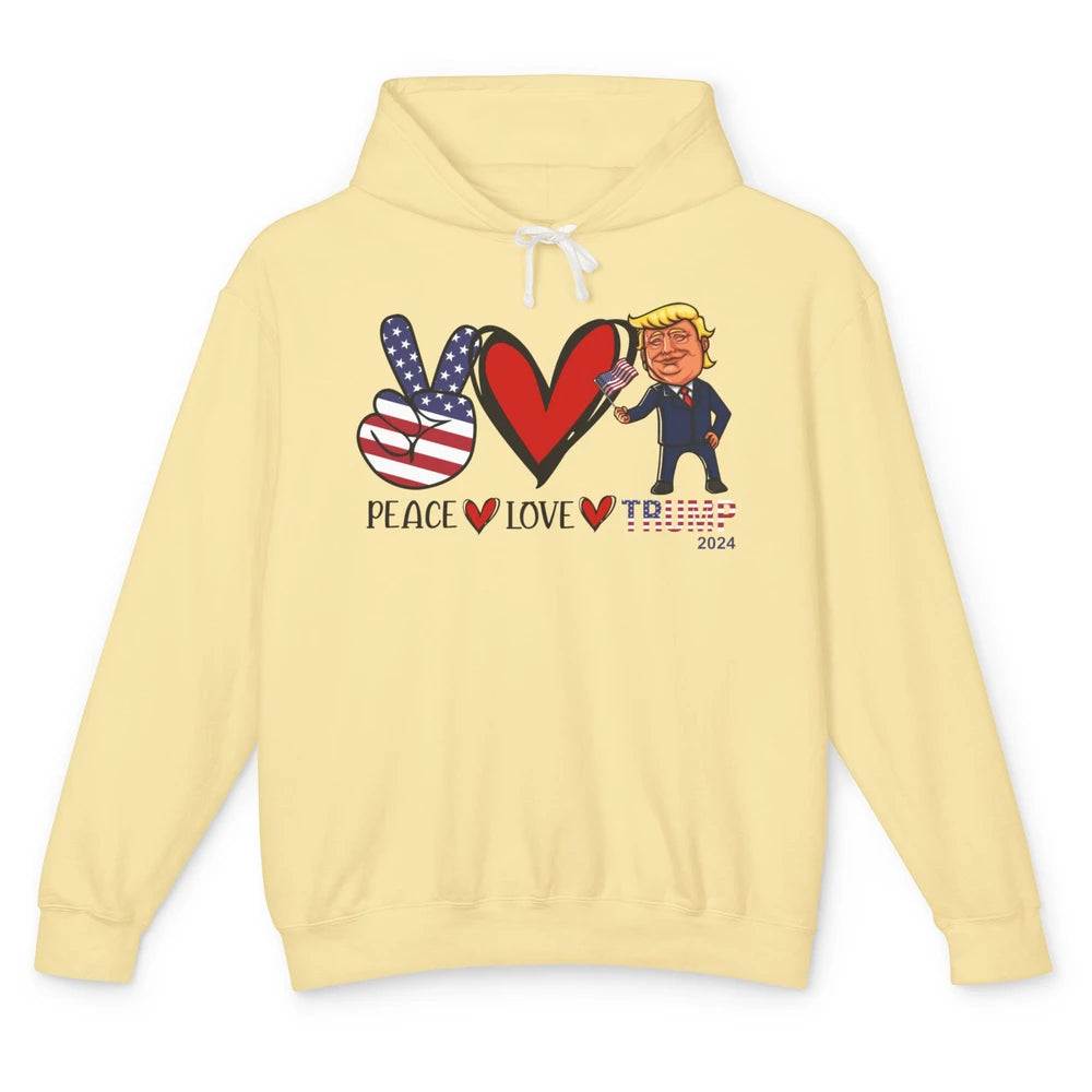 Peace Love Trump 2024 US Flag President Trump Return Support Unisex Lightweight Hoodie