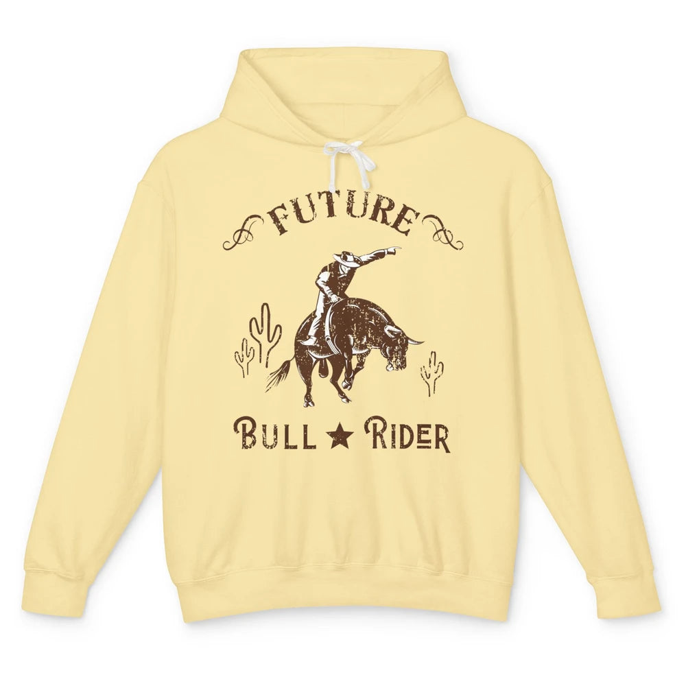 Retro Future Bull Rider Cowboy Western Country Cactus Riding Unisex Lightweight Hoodie